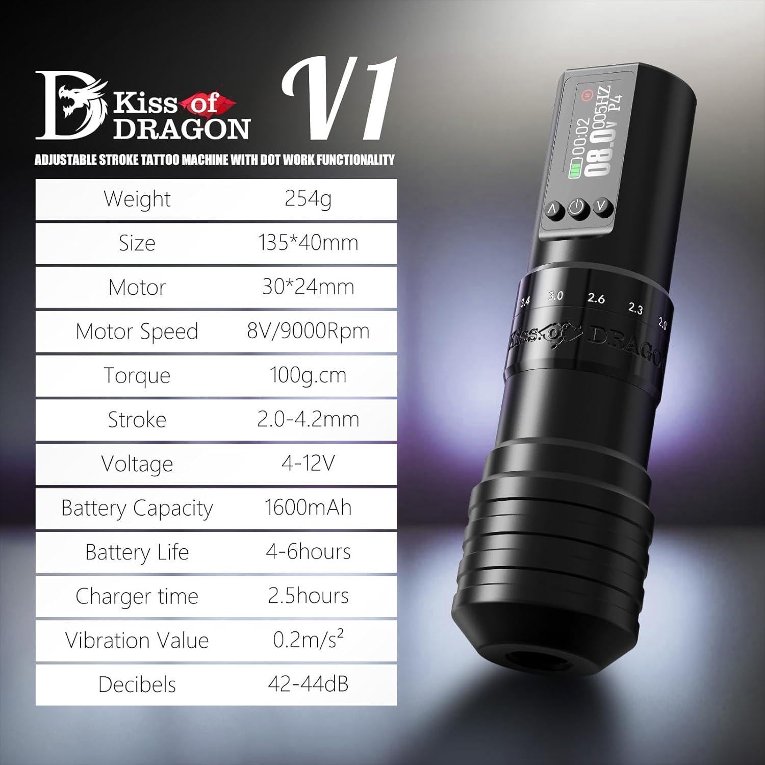 Kit de Máquina de Tatuaje Inalámbrica Kiss of Dragon V1 Completo