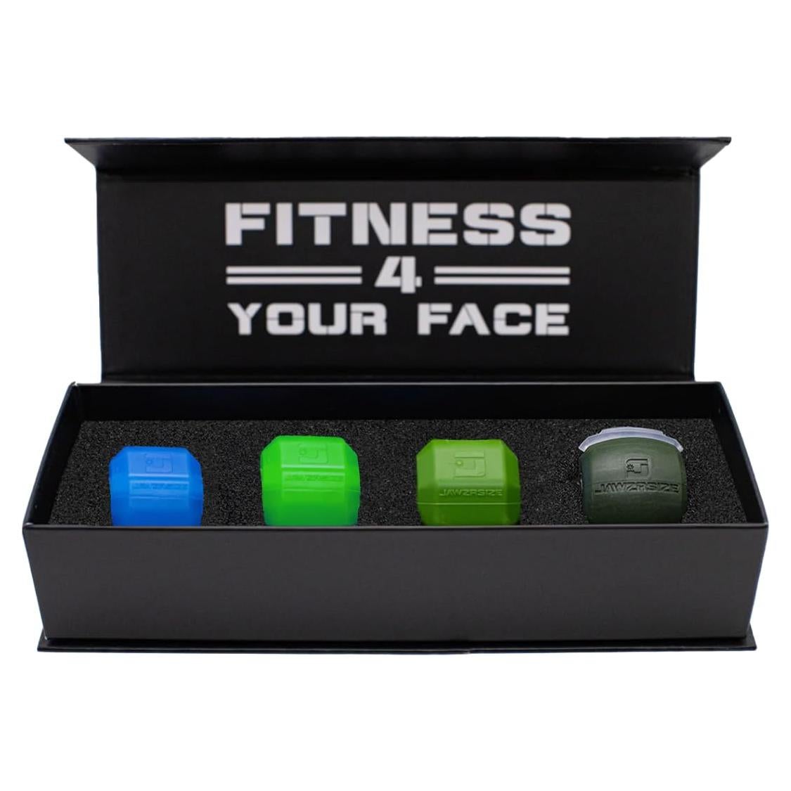 Jawzrsize Athletic Bundle Jaw Enhancer - Jaw, Face, and Neck Exerciser, Helps Reduce Stress and Cravings - Facial Exercise (Pop N Go & Custom Fit (Beg., Adv., & Elite), Green & Blue)