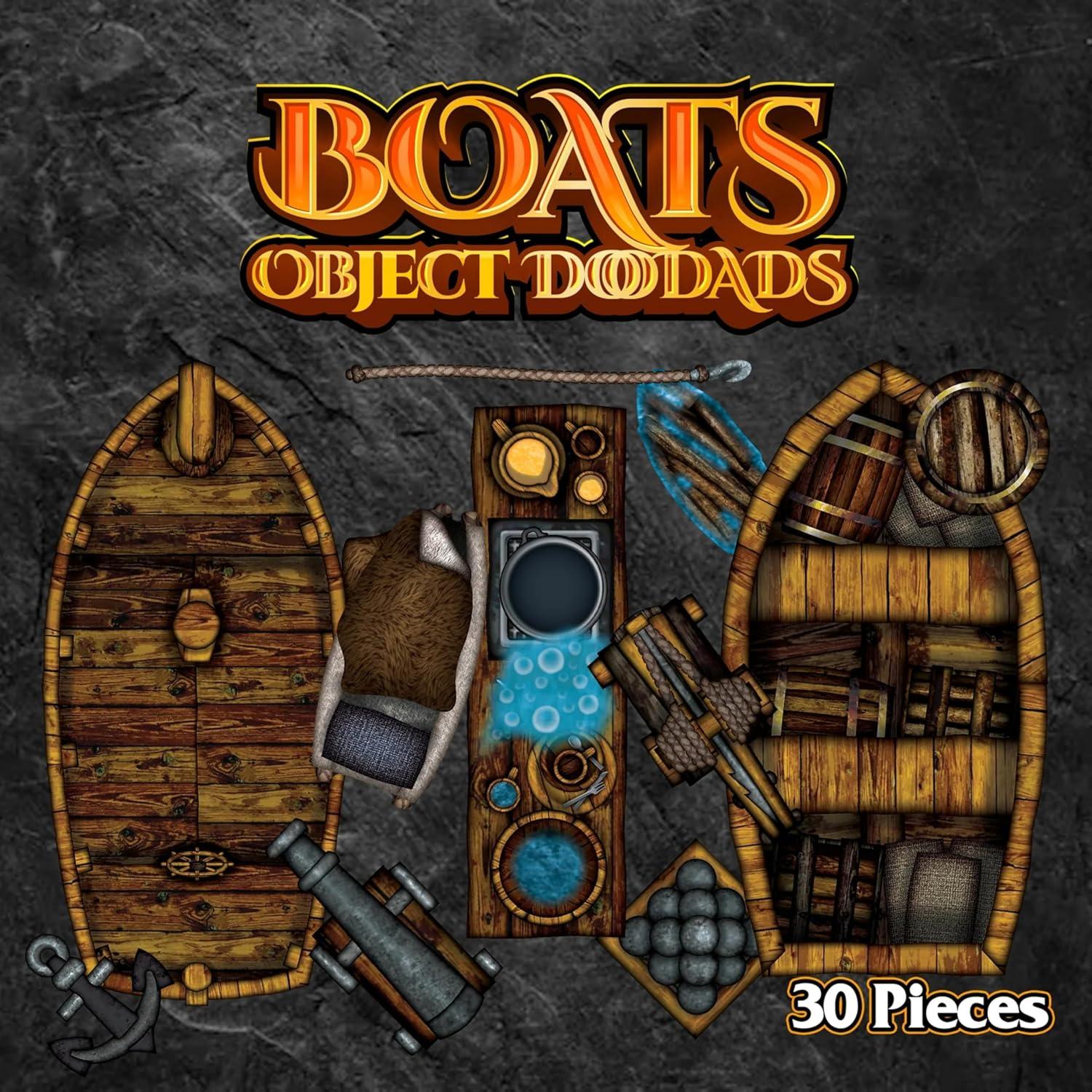 Boats - 30pc Double-Sided Boat & Terrain Pieces for Starters & Masters Alike - Roleplaying Objects for Dungeons & Dragons - Immersive Map Accessories for DND 5E, Pathfinder & Warhammer RPGs
