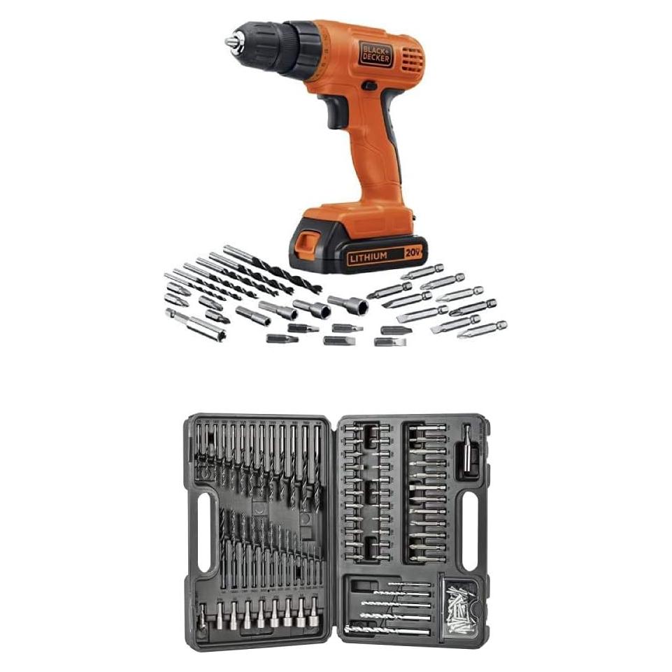 BLACK+DECKER LD120VA 20-Volt Max Lithium Drill/Driver with 30 Accessories - Orange with BLACK+DECKER BDA91109 Combination Accessory Set, 109-Piece