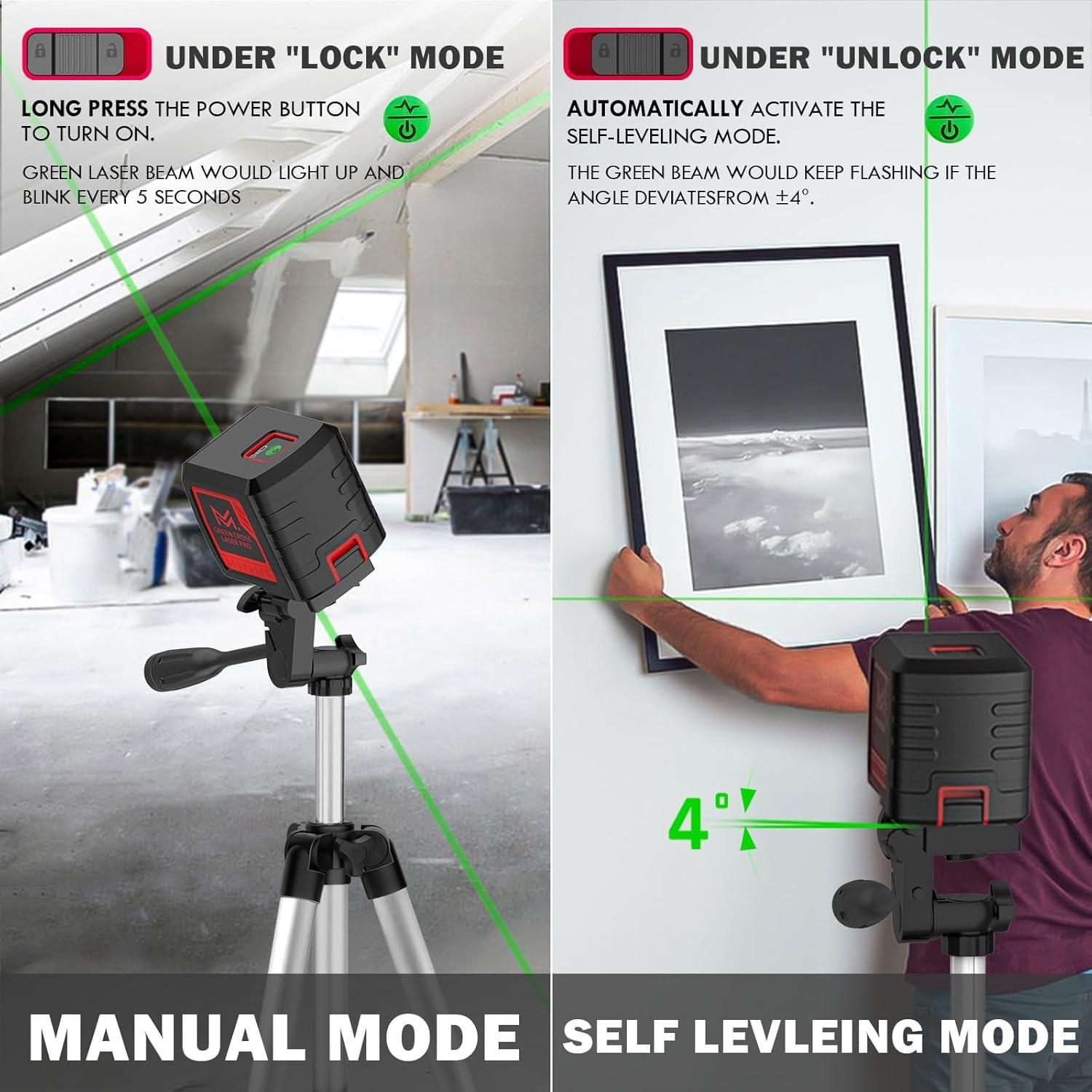 Nivel láser verde Motovera 30.48m con trípode y 4 brillos