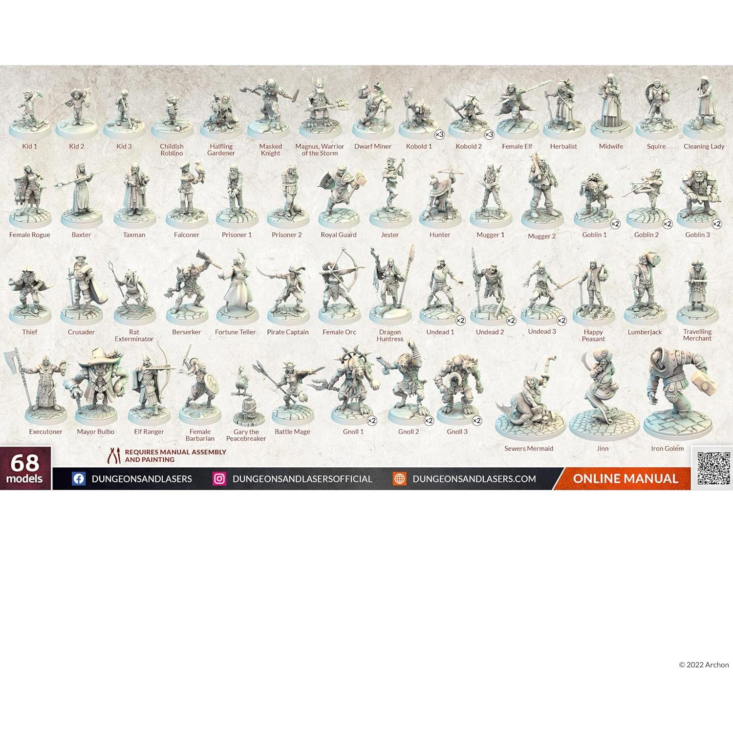 Paquete de Miniaturas Dungeons & Lasers 68 Figuras RPG 28mm