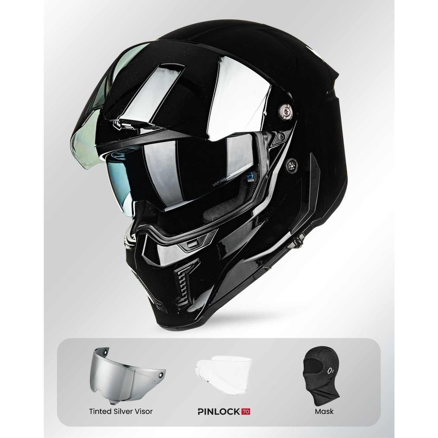 Casco de Moto ILM MF509 Doble Visor Negro Brillante 2XL