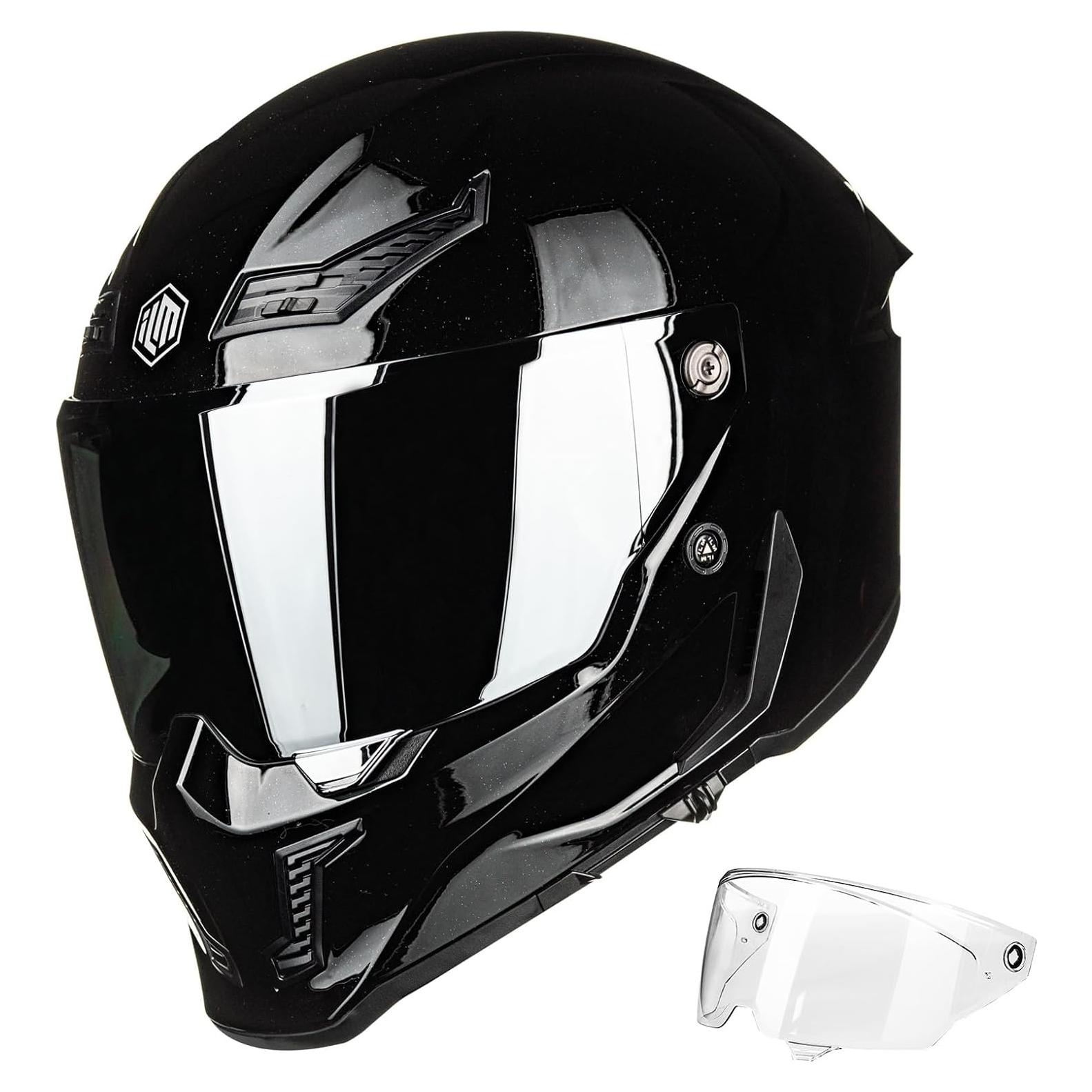 Casco de Moto ILM MF509 Doble Visor Negro Brillante L