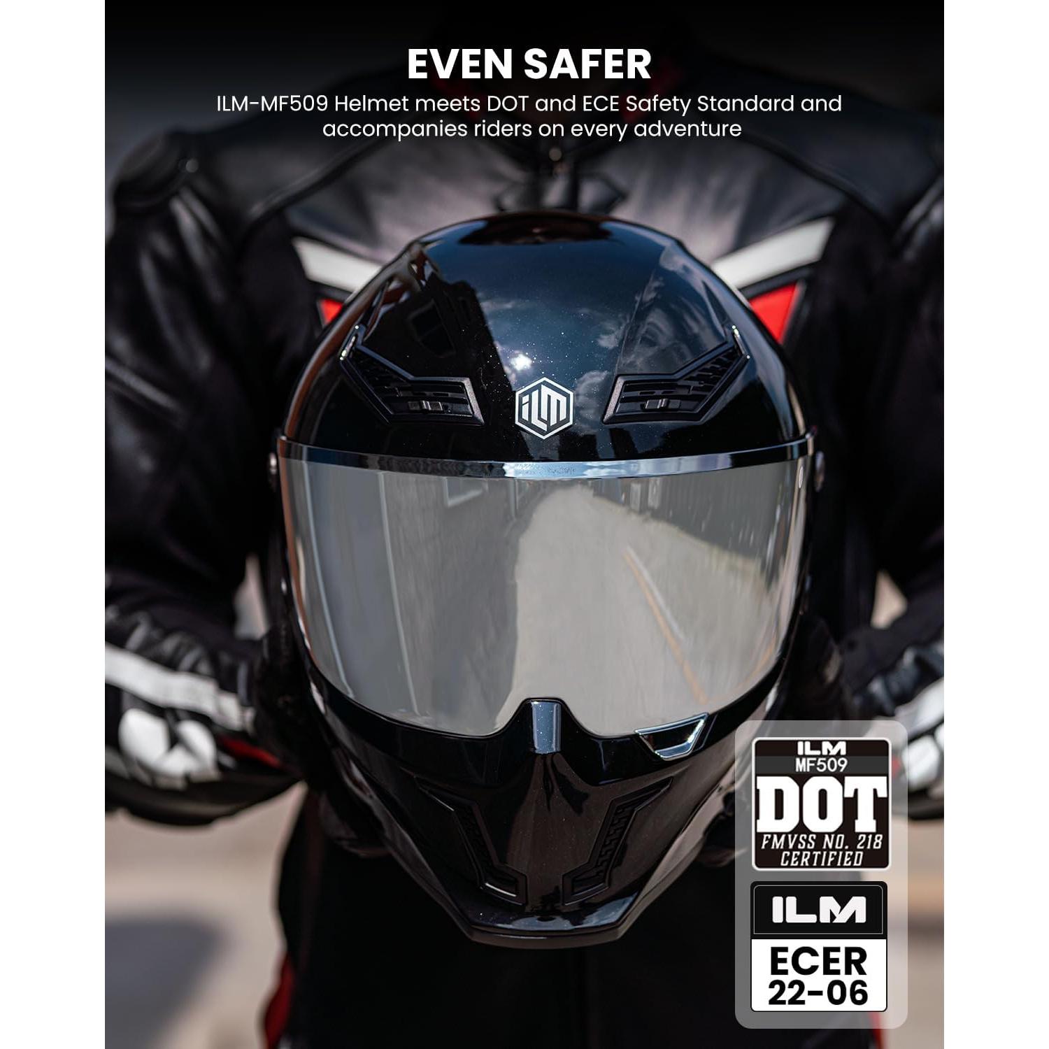 Casco de Moto ILM MF509 Doble Visor Negro Brillante L