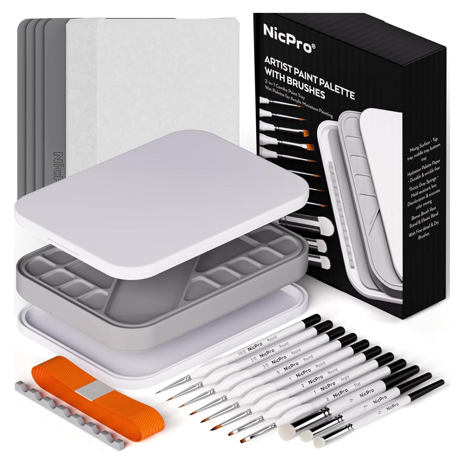 Kit de Pintura en Miniatura Nicpro con Paleta Húmeda y Pinceles