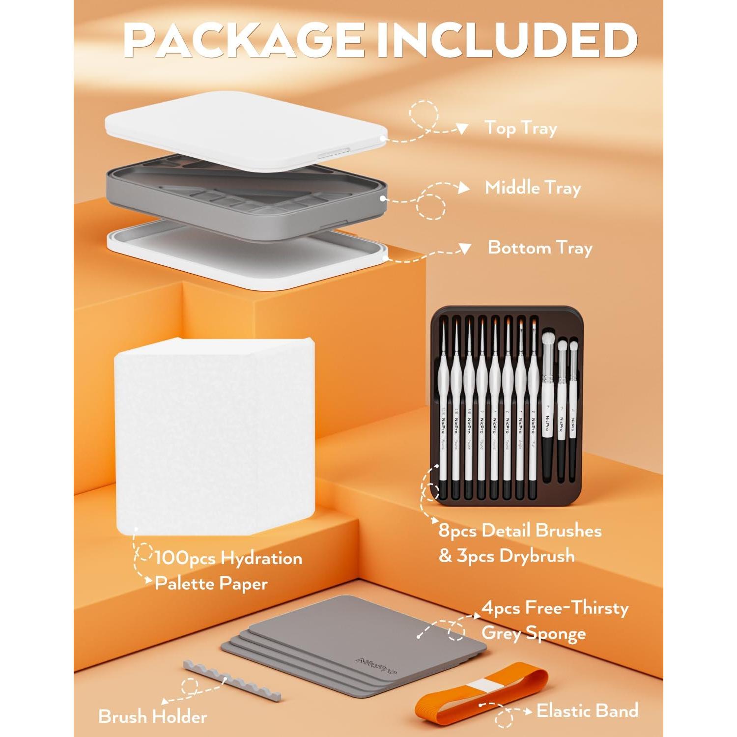 Kit de Pintura en Miniatura Nicpro con Paleta Húmeda y Pinceles