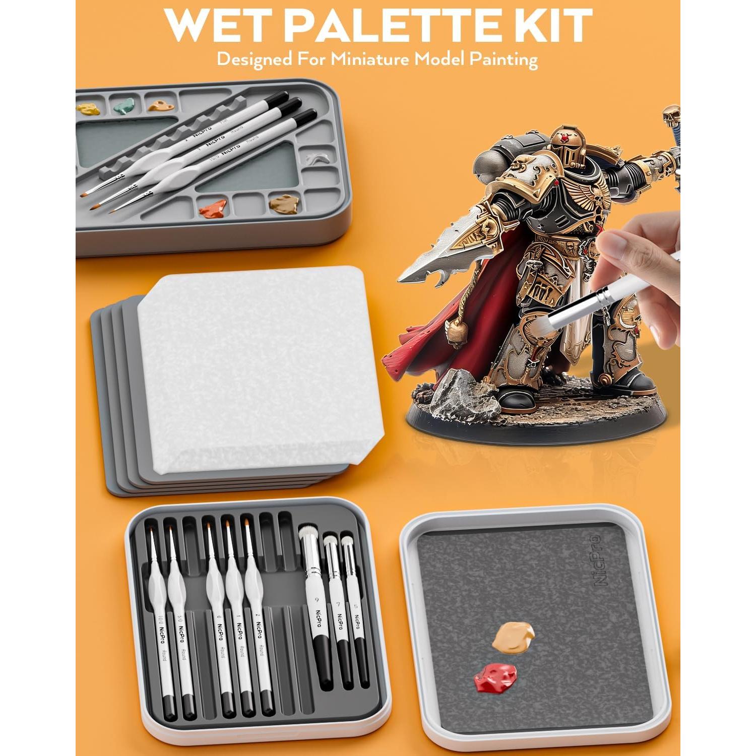 Kit de Pintura en Miniatura Nicpro con Paleta Húmeda y Pinceles