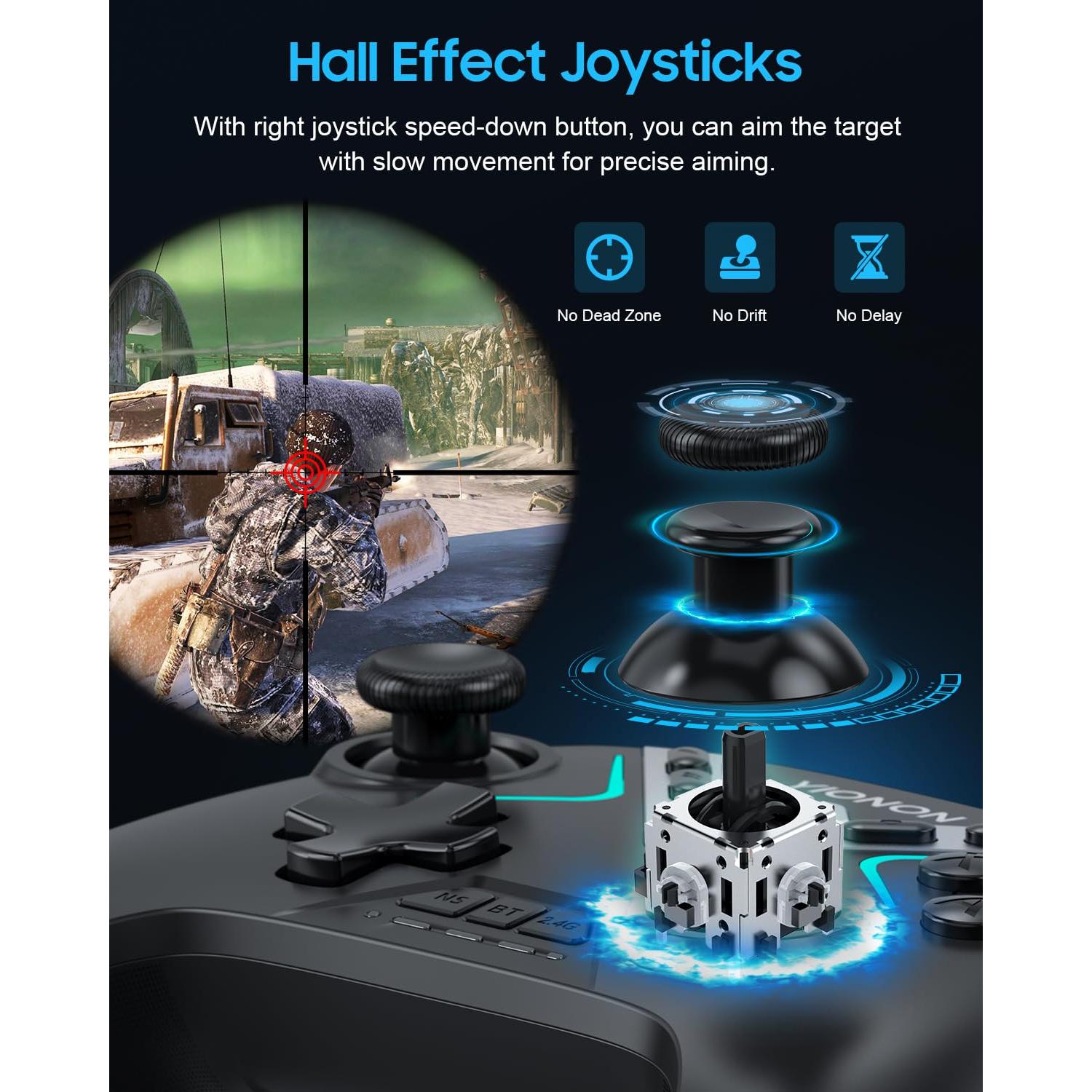 Controlador Inalámbrico Bluetooth YIONON con Efecto Hall y Joysticks