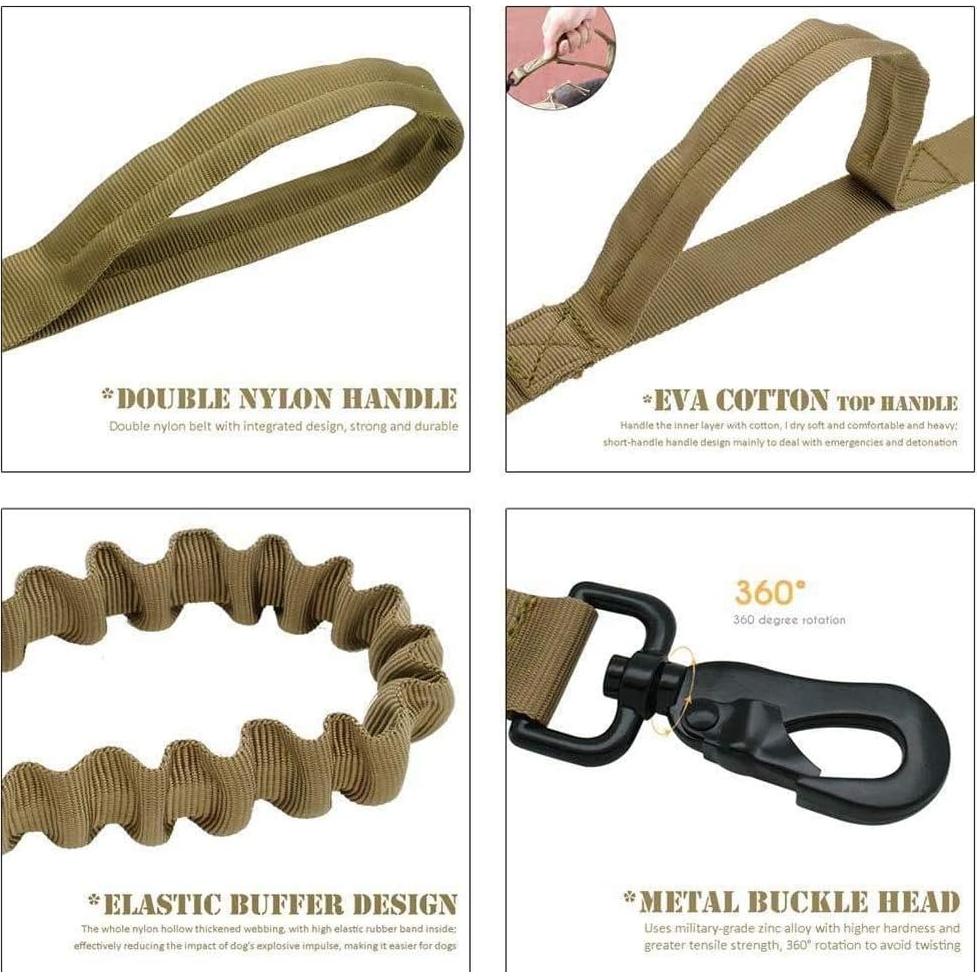 Collar y Correa Táctica para Perros Xqpetlihai Marrón Grande