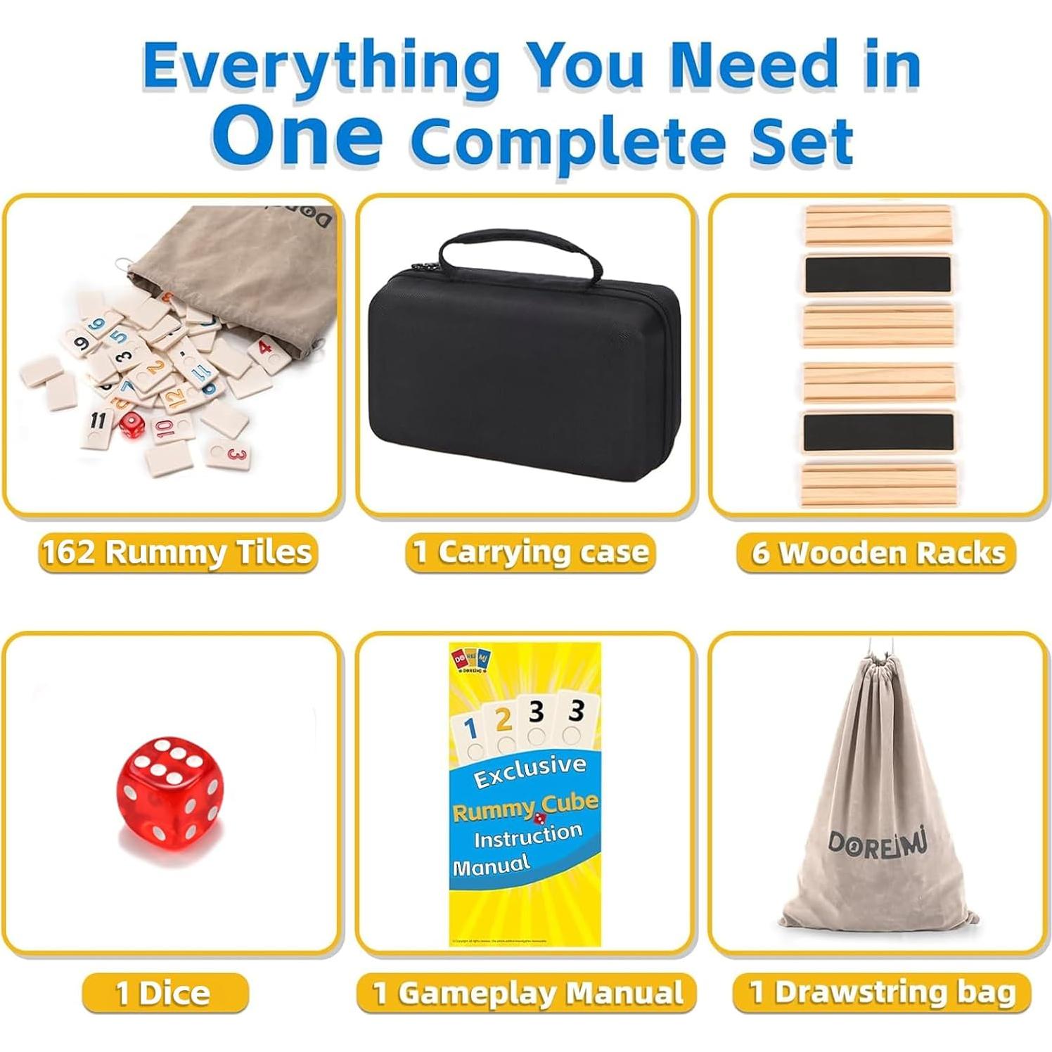 Juego de Rummy Cube Doreimi 162 Fichas y 6 Soportes