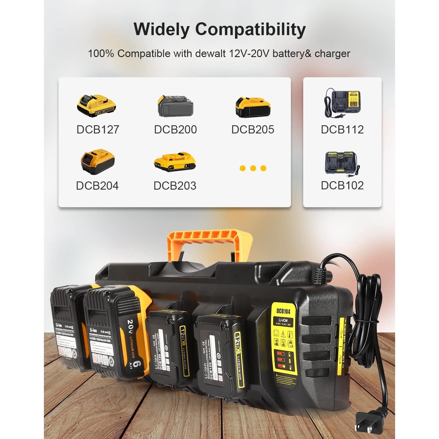 Cargador de Batería Dewalt DCB104 Compatible 12V/20V Max