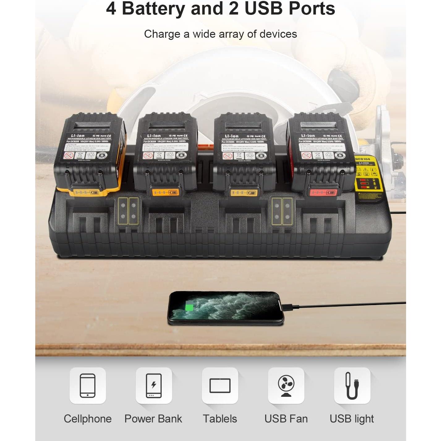 Cargador de Batería Dewalt DCB104 Compatible 12V/20V Max