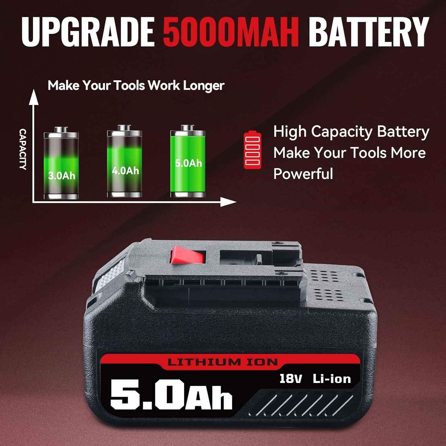 Upgrade 5.0Ah BAT609 Li-ion Battery Replacement for Bosch 18V Battery Rechargeable Compatible with Bosch 18V Lithium ion Cordless Power Tools BAT609G BAT609 BAT618 BAT618G BAT619