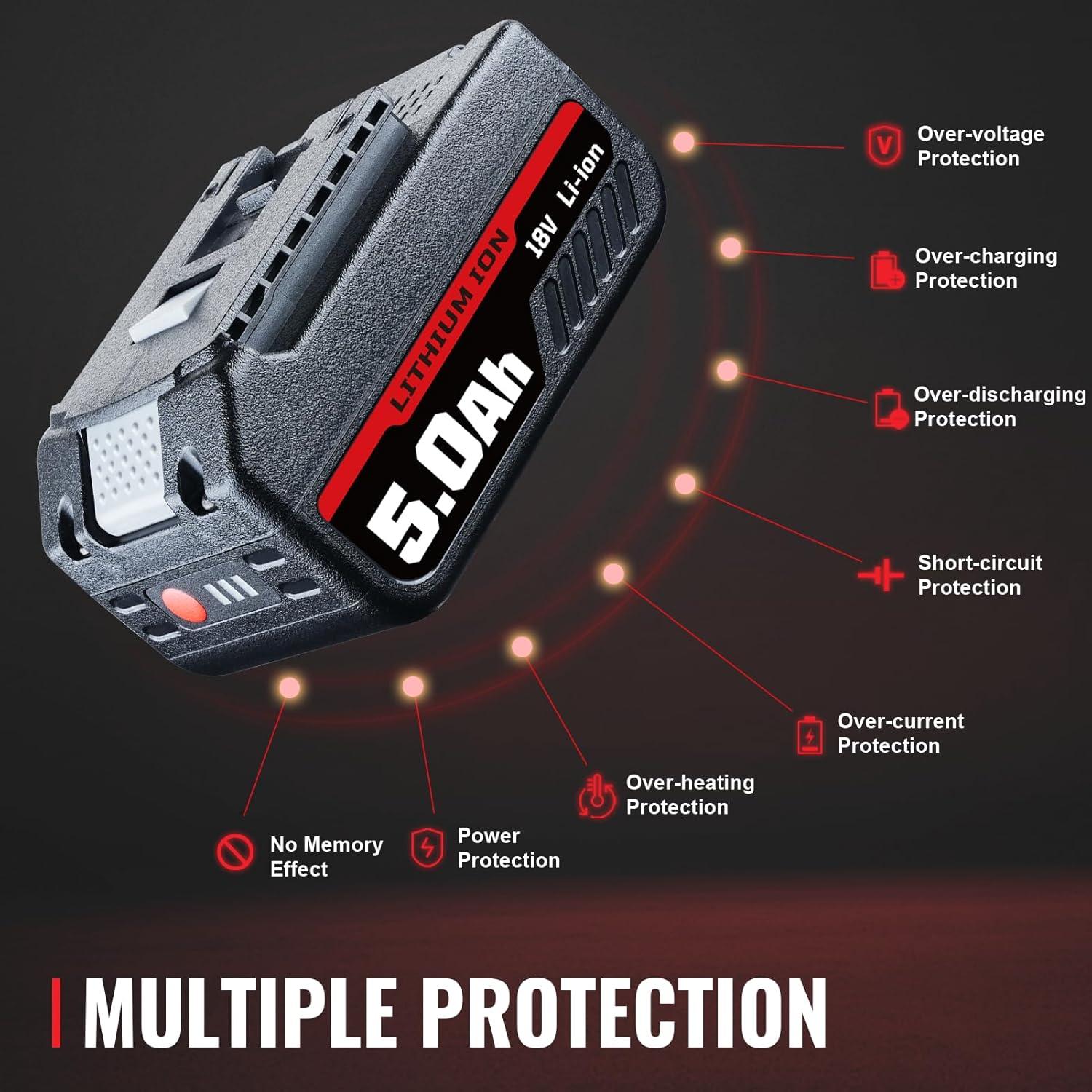 Upgrade 5.0Ah BAT609 Li-ion Battery Replacement for Bosch 18V Battery Rechargeable Compatible with Bosch 18V Lithium ion Cordless Power Tools BAT609G BAT609 BAT618 BAT618G BAT619