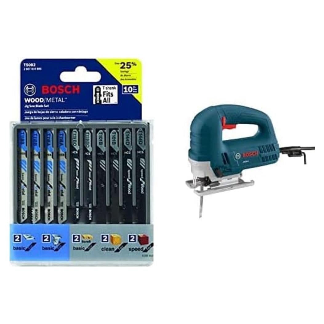 Bosch JS260 120-Volt Top-Handle Jigsaw with Bosch 10-Piece Assorted T-Shank Jig Saw Blade Set T5002
