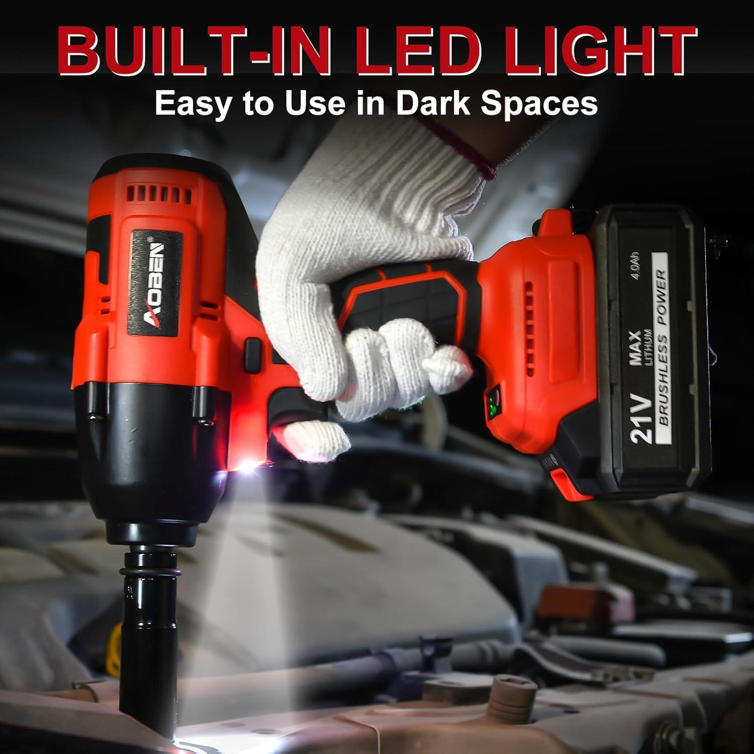 Llave de Impacto Inalámbrica AOBEN 1/2" 600N.m con Batería 4.0Ah