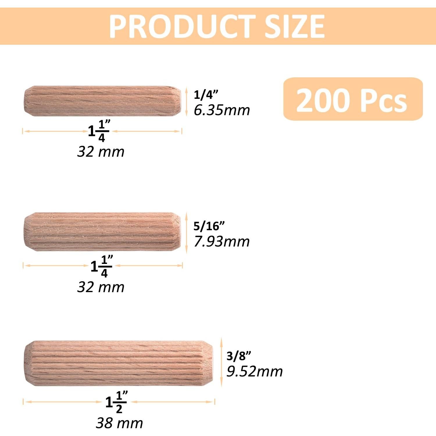 Pines de Dowel de Madera Dura Haya 6 mm x 32 mm - 200 Pcs