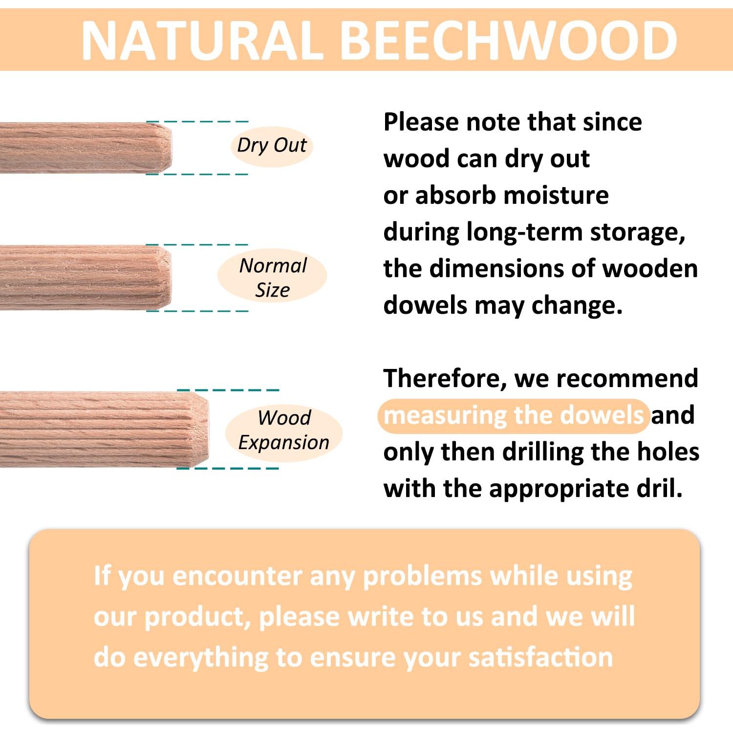Pines de Dowel de Madera Dura Haya 6 mm x 32 mm - 200 Pcs