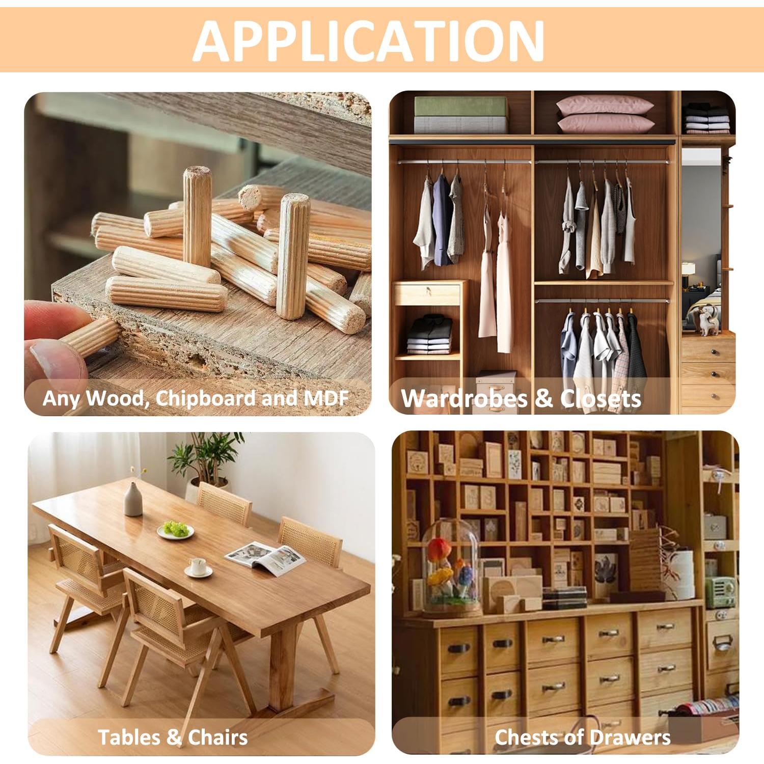 Pines de Dowel de Madera Dura Haya 6 mm x 32 mm - 200 Pcs