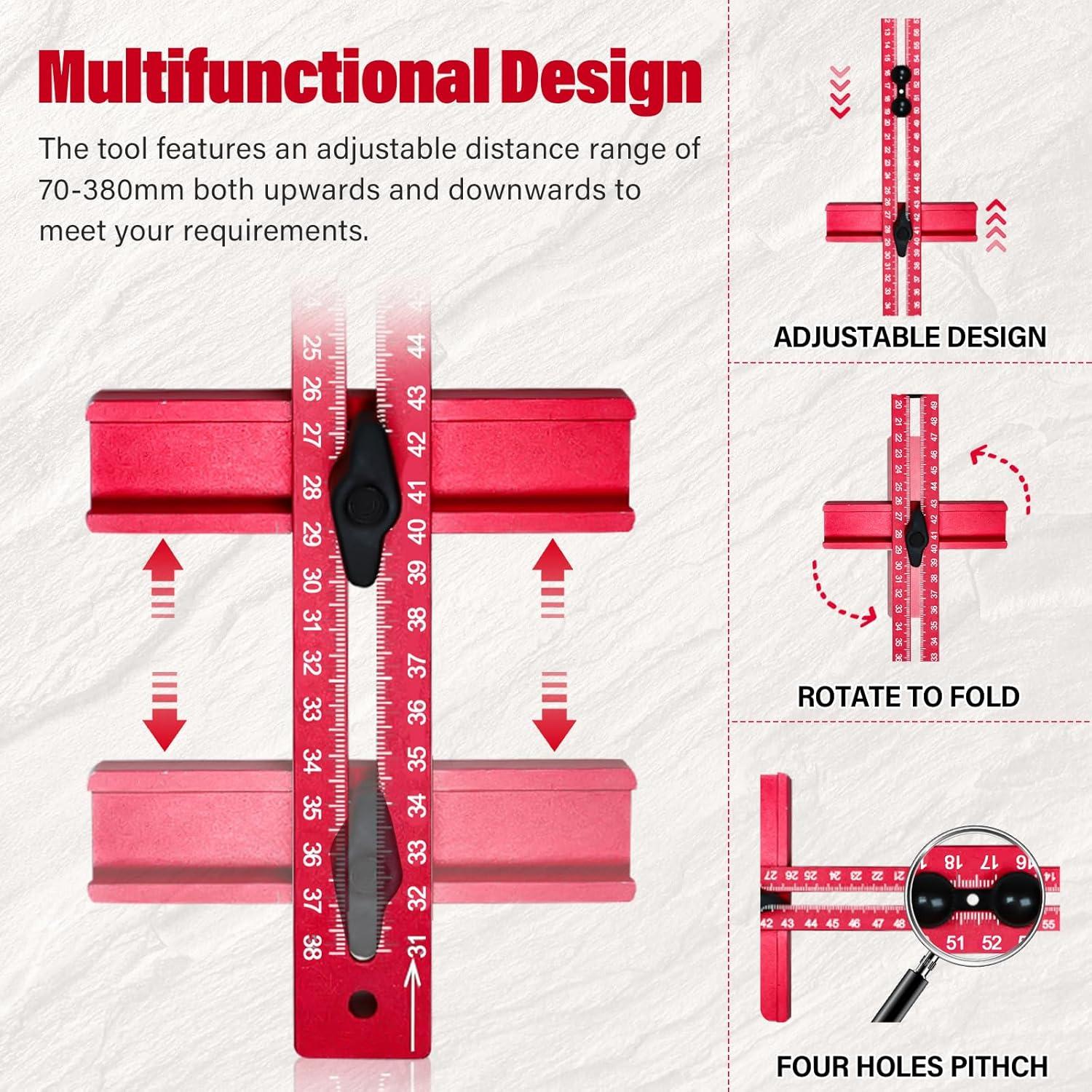 New 4 in 1 Router Milling Groove Bracket, Aluminum Alloy Router Circle Cutting Jig, Multifunctional Router Guide for Cutting Circles, Adjustable Router Jig Tool for Woodworking (Rose Red)