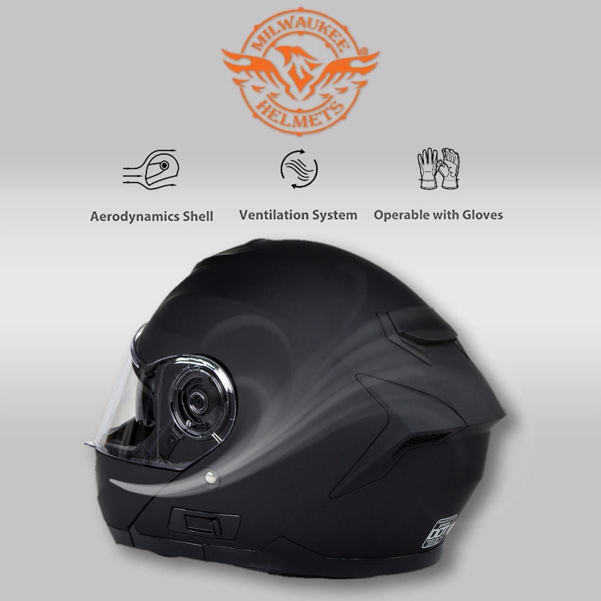 Casco Modular de Motocicleta Milwaukee MPH9814DOT Negro Mate XS