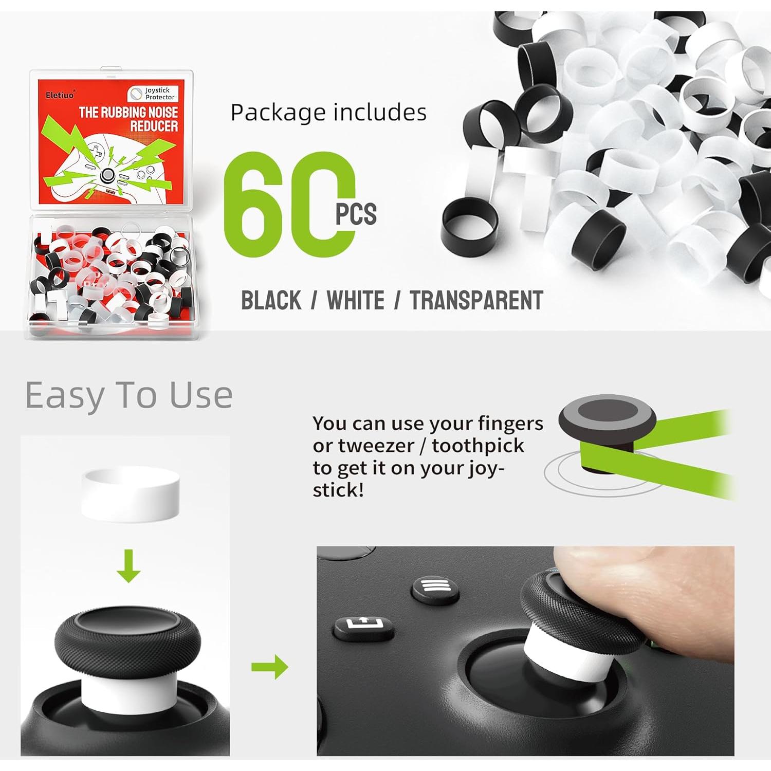 Protectores de Joystick de Silicona ELETIUO - 60 Pcs Transparente/Negro/Blanco