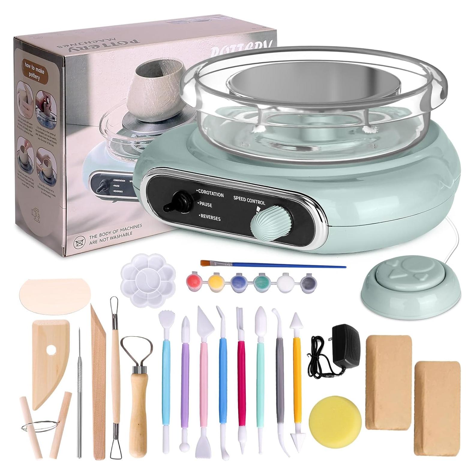 Mini Pottery Wheel Kit - 4.7" Pottery Wheel for Beginners, with Pottery Tools and Art Supplies, Detachable Turntable, Crafts for Home DIY, Ceramic Work & Art Creation(Green)