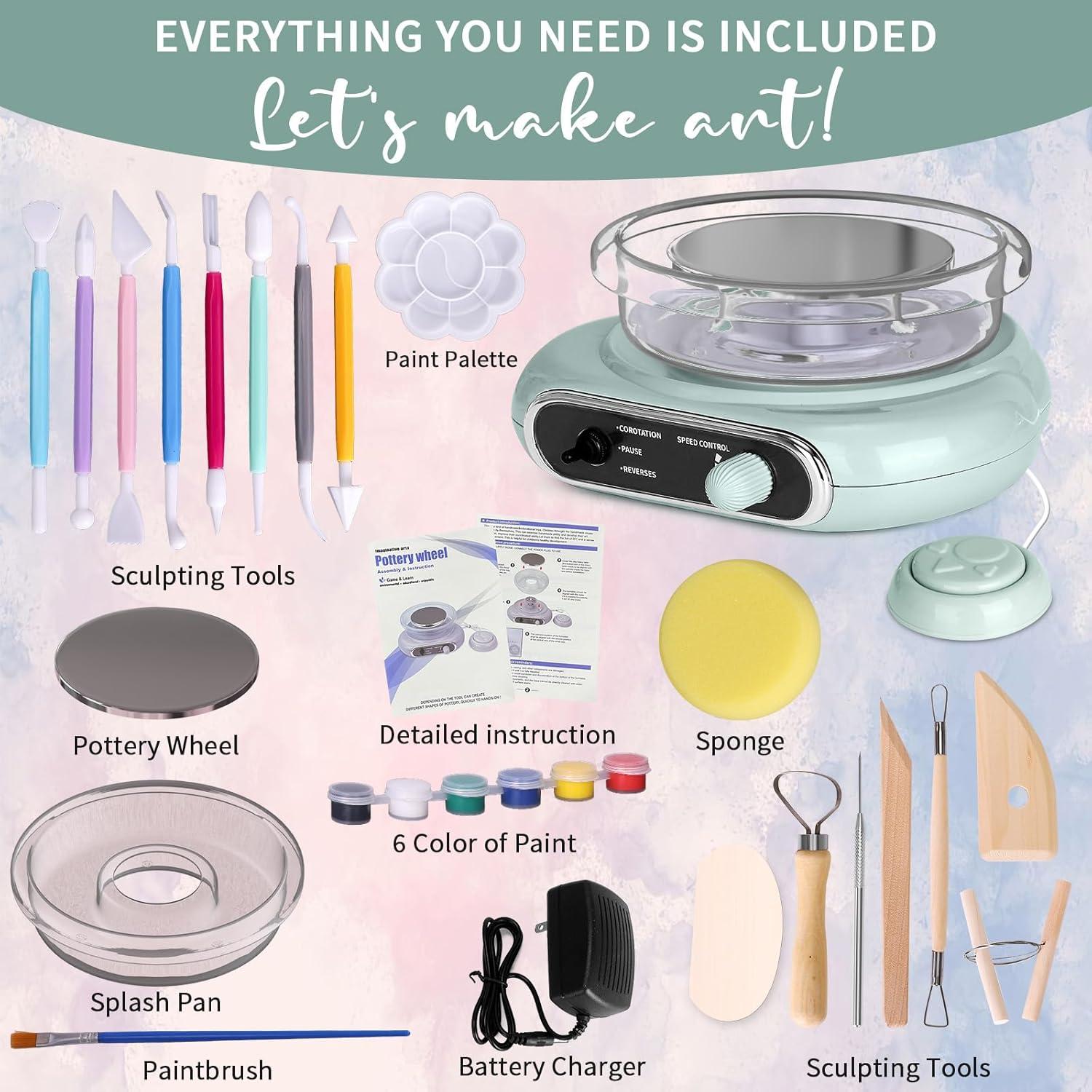 Mini Pottery Wheel Kit - 4.7" Pottery Wheel for Beginners, with Pottery Tools and Art Supplies, Detachable Turntable, Crafts for Home DIY, Ceramic Work & Art Creation(Green)