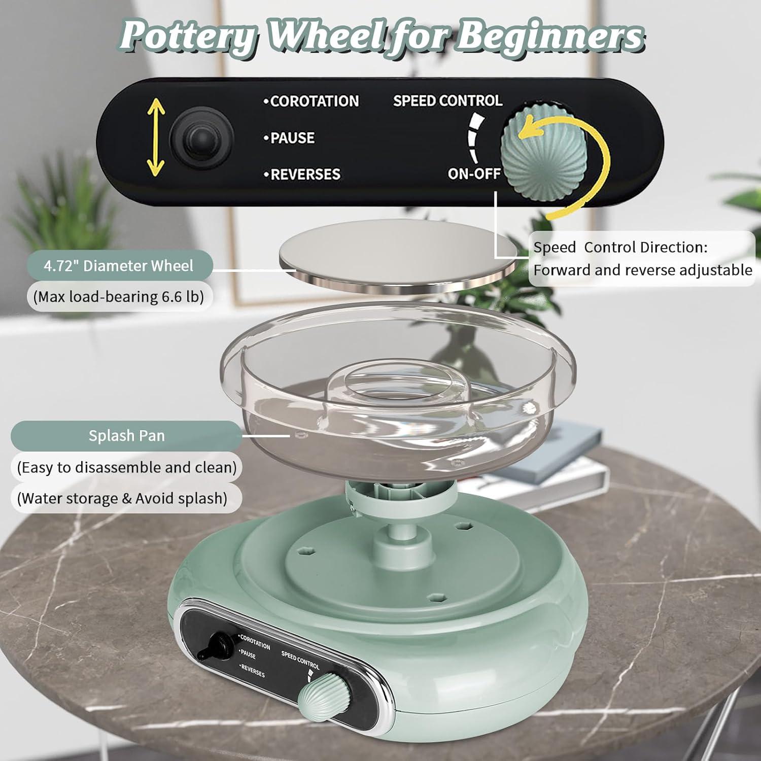 Mini Pottery Wheel Kit - 4.7" Pottery Wheel for Beginners, with Pottery Tools and Art Supplies, Detachable Turntable, Crafts for Home DIY, Ceramic Work & Art Creation(Green)