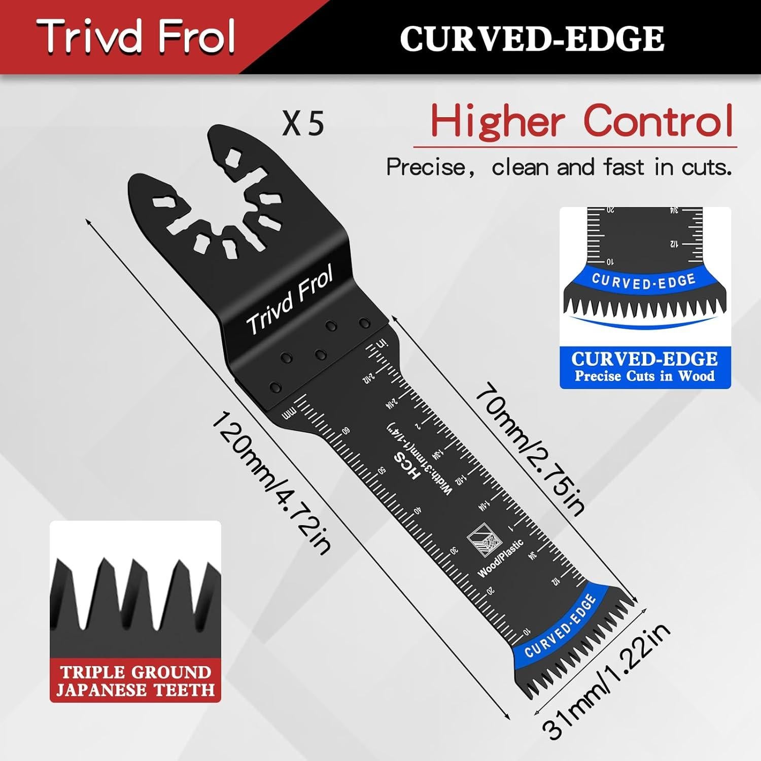 10 Cuchillas de Sierra Oscilante Extra Largas TrivdPro 70mm Bi-Metal