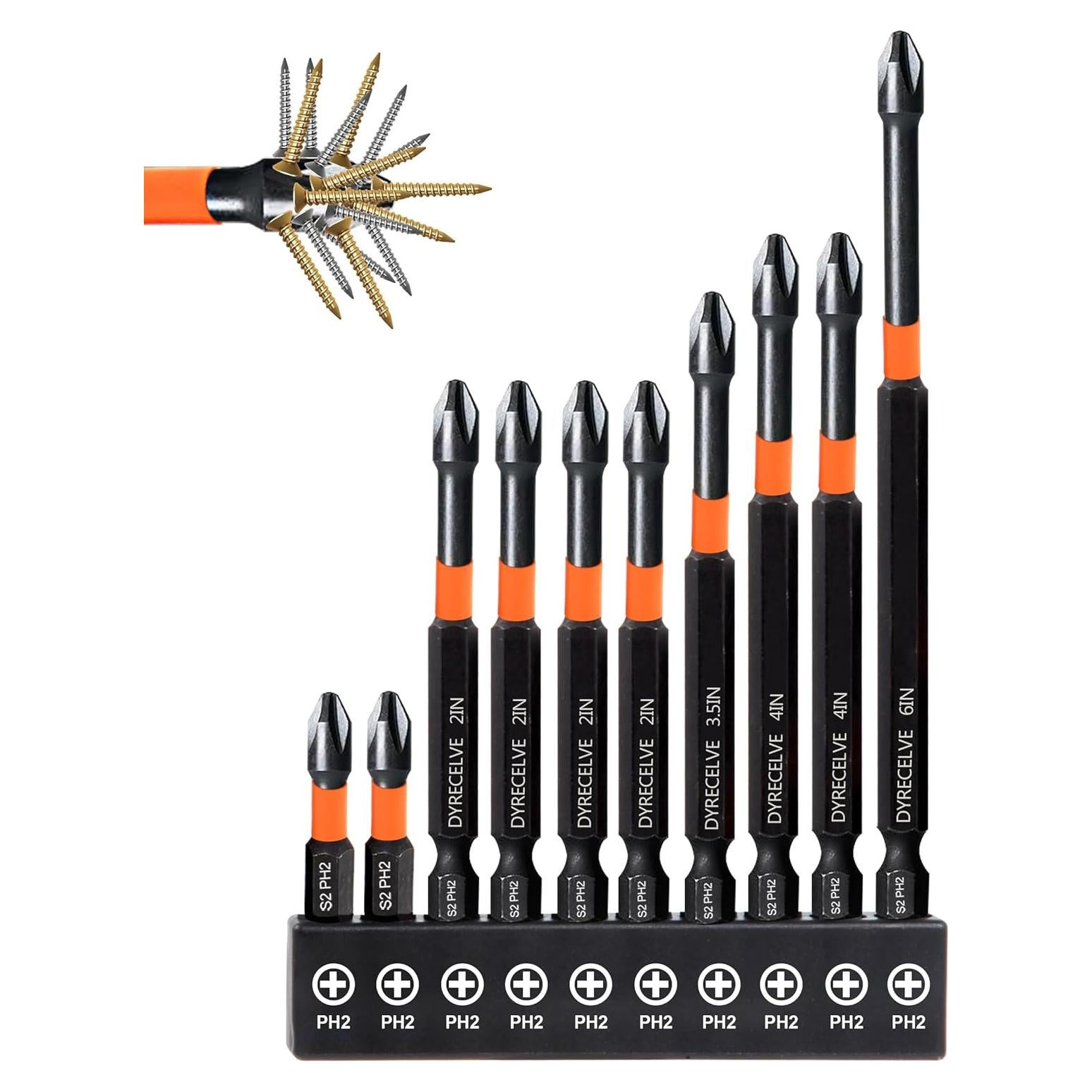 Paquete de 10 Puntas Phillips Magnéticas DYRECELVE 25-150 mm