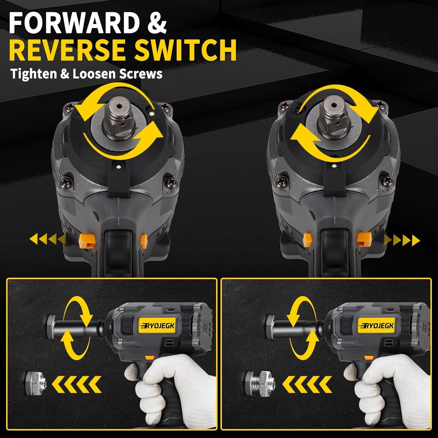 Llave de Impacto Inalámbrica RYOJEGK 1250N.m 1/2" con 2 Baterías