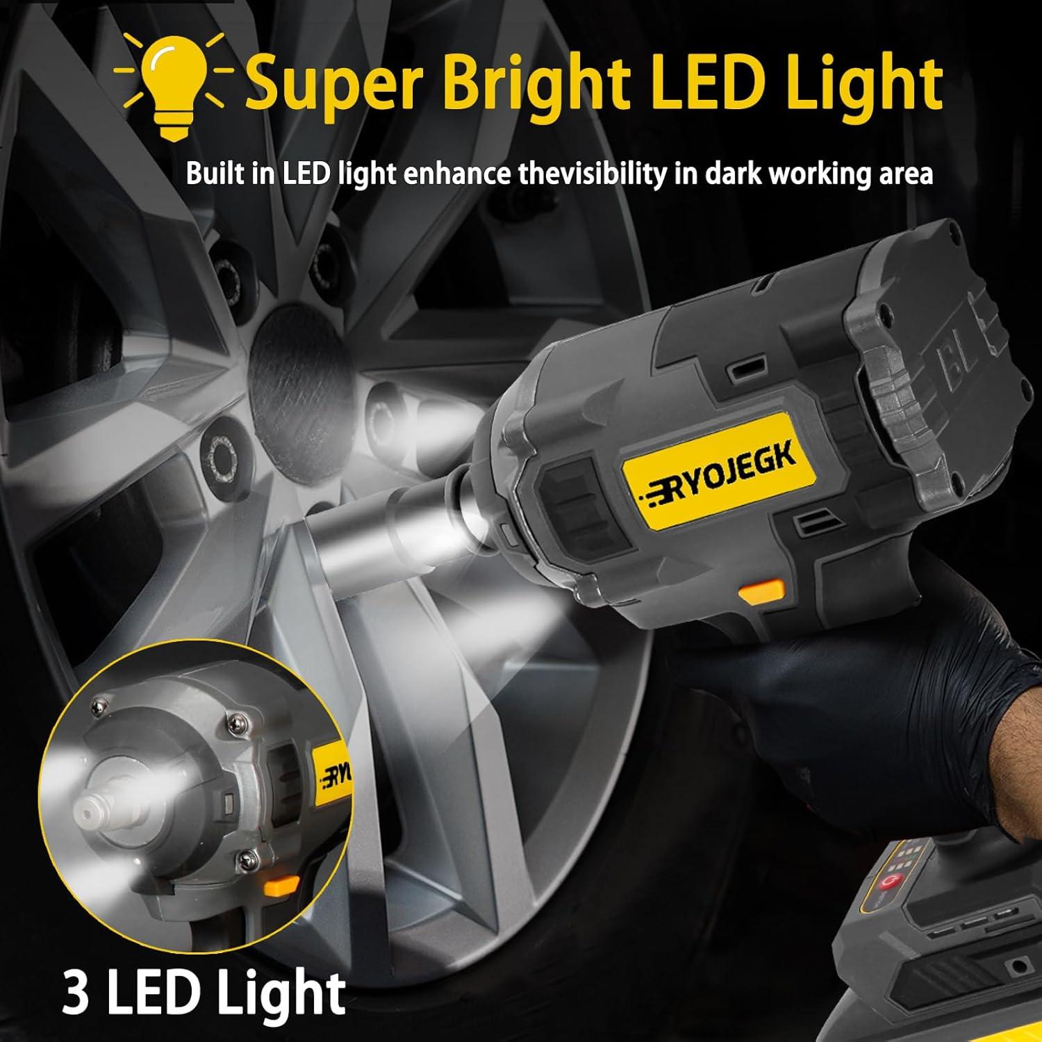 Llave de Impacto Inalámbrica RYOJEGK 1250N.m 1/2" con 2 Baterías