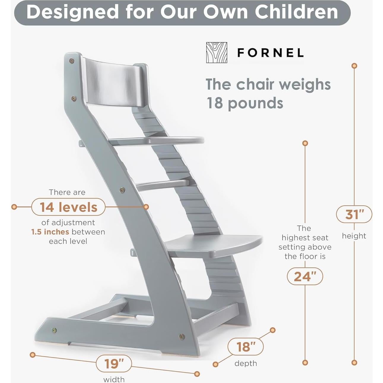 Silla Alta Fornel de Madera Ajustable para Niños - Gris