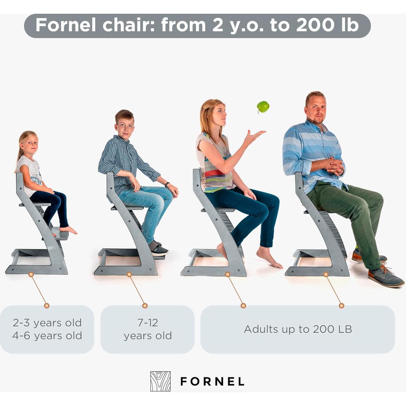 Silla Alta Fornel de Madera Ajustable para Niños - Gris