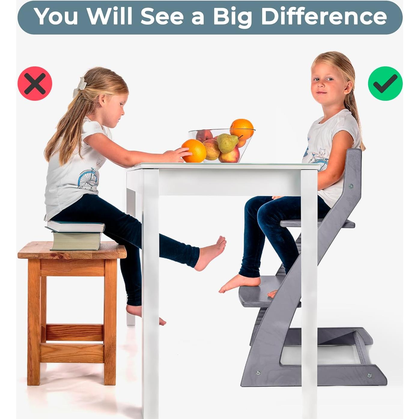 Silla Alta Fornel de Madera Ajustable para Niños - Gris