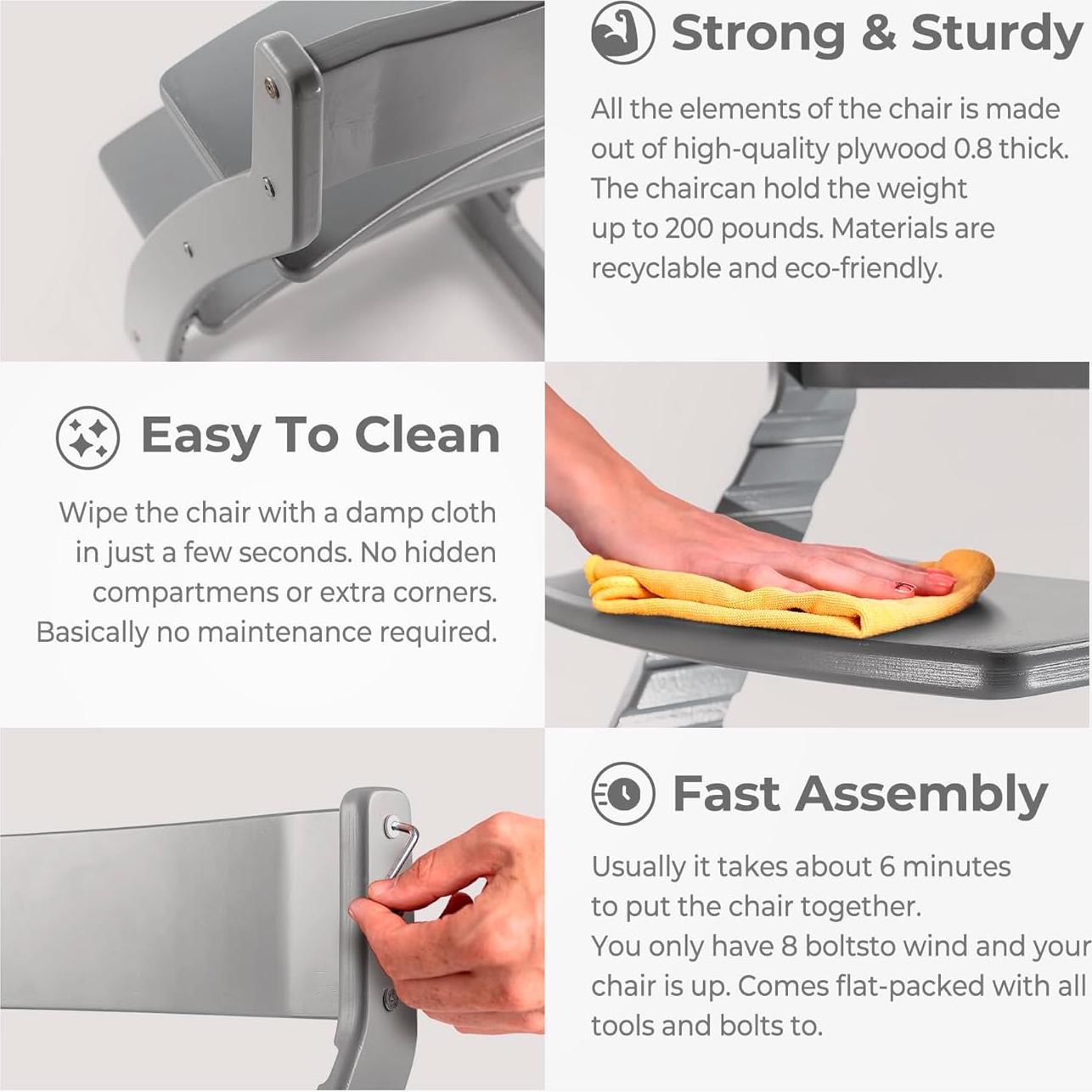 Silla Alta Fornel de Madera Ajustable para Niños - Gris