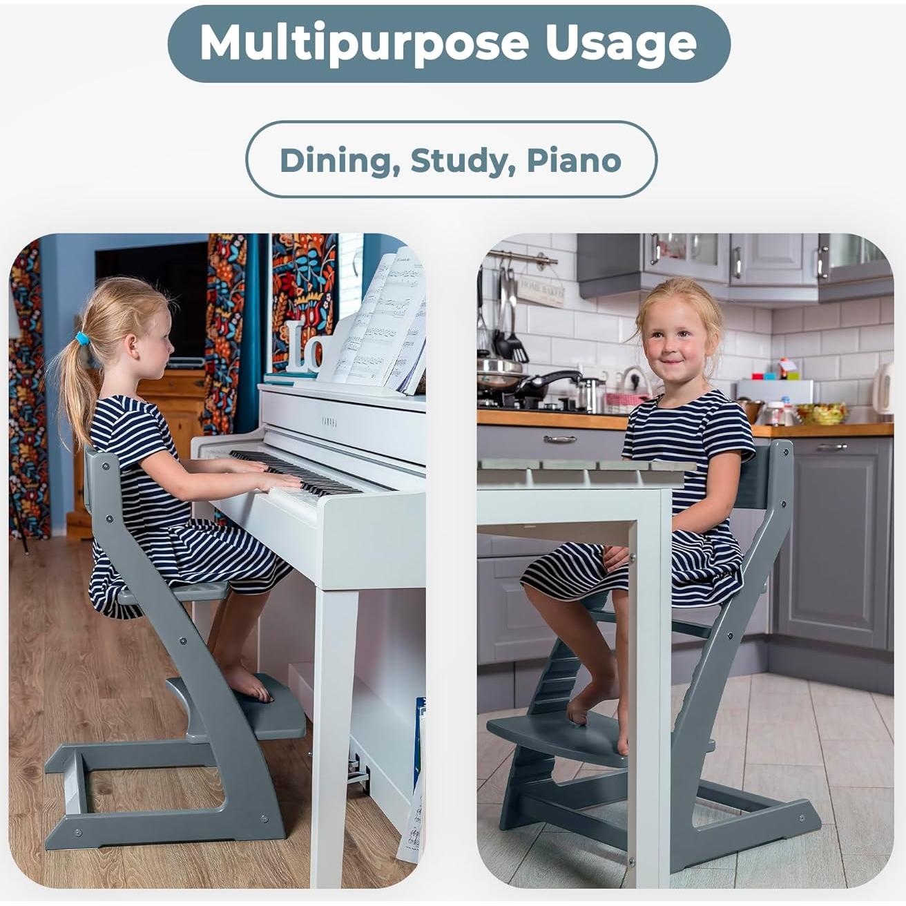 Silla Alta Fornel de Madera Ajustable para Niños - Gris