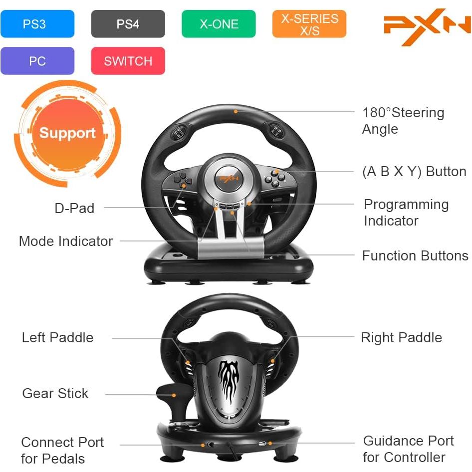 Volante de Carreras PXN V3 PRO USB con Pedales - 180 Grados