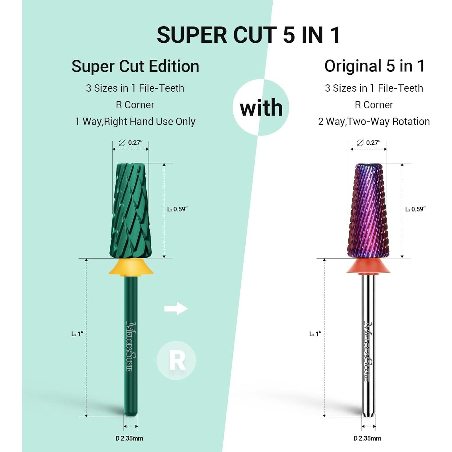Brocas de Taladro para Uñas MelodySusie 5 en 1 Carburo Verde