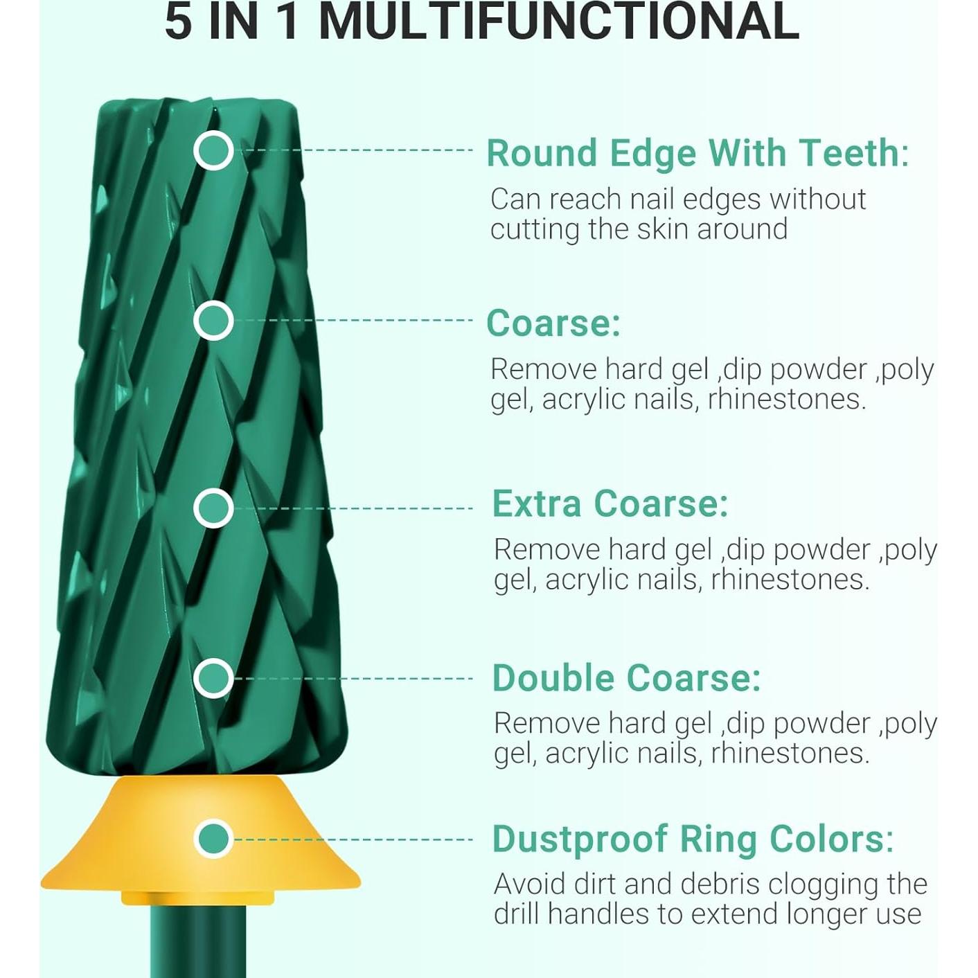 Brocas de Taladro para Uñas MelodySusie 5 en 1 Carburo Verde