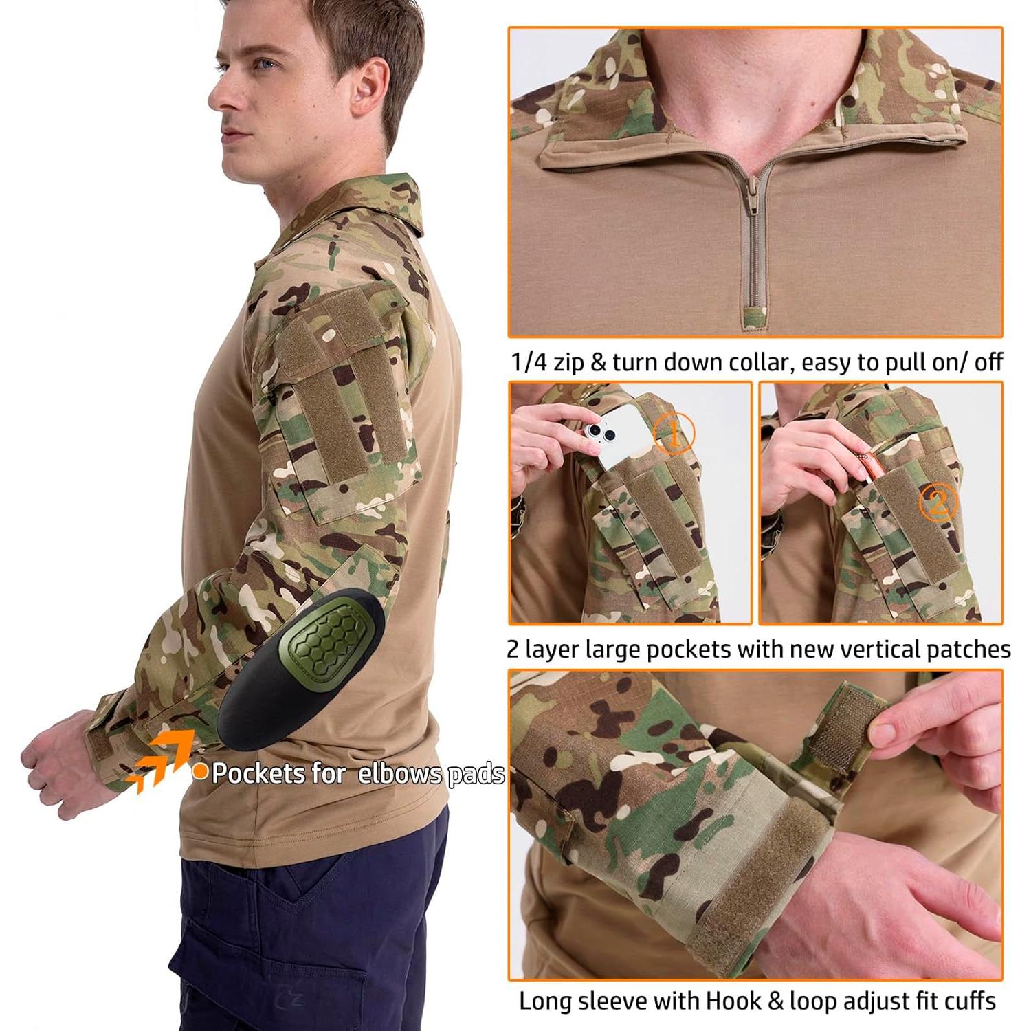 Camisa Táctica de Combate Carwornic para Hombres - Manga Larga