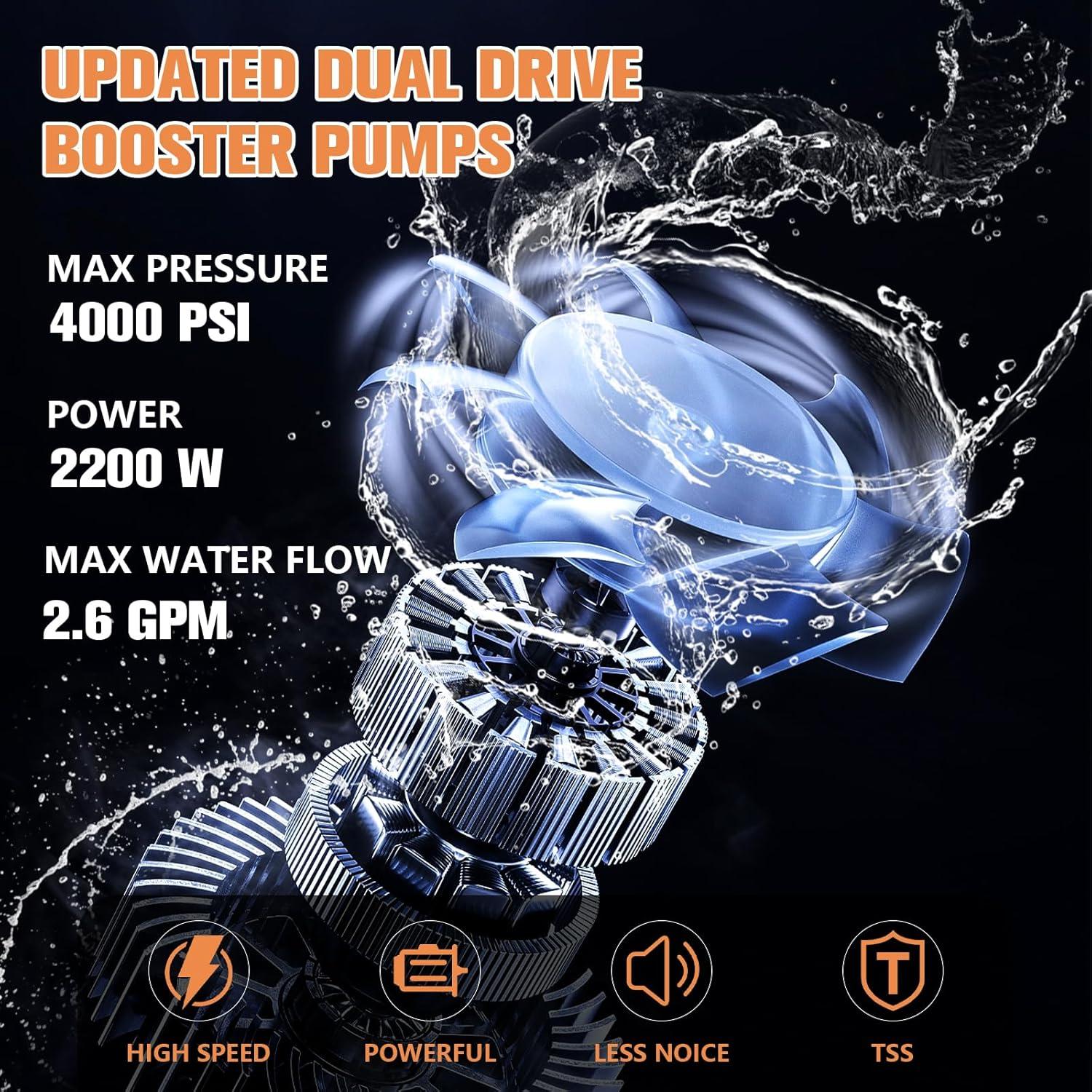 Electric Pressure Washer, Harigal 4000 Max PSI, 2.6 GPM Power Washer Machine with Surface Cleaner Hose Reel, 5 Quick-Connect Nozzles, Spray Gun, Brush for Car/Patio/Driveways Cleaning (Orange)