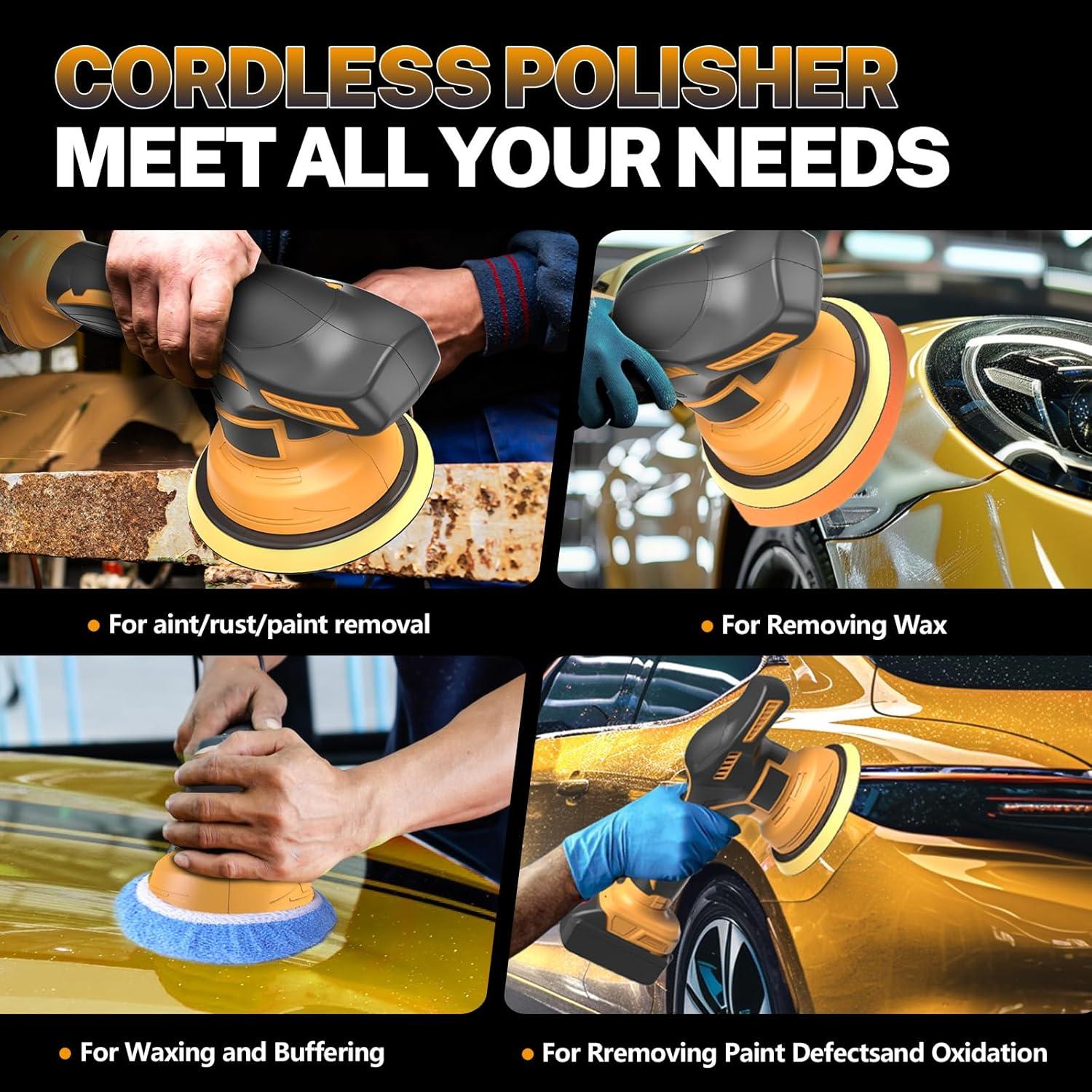 Cordless Car Buffer Polisher with 8 Variable Speed, Orbital Polisher for Dewalt 20V Max Battery, Car Polisher for Detailing/Polishing/Waxing (Tools Only)