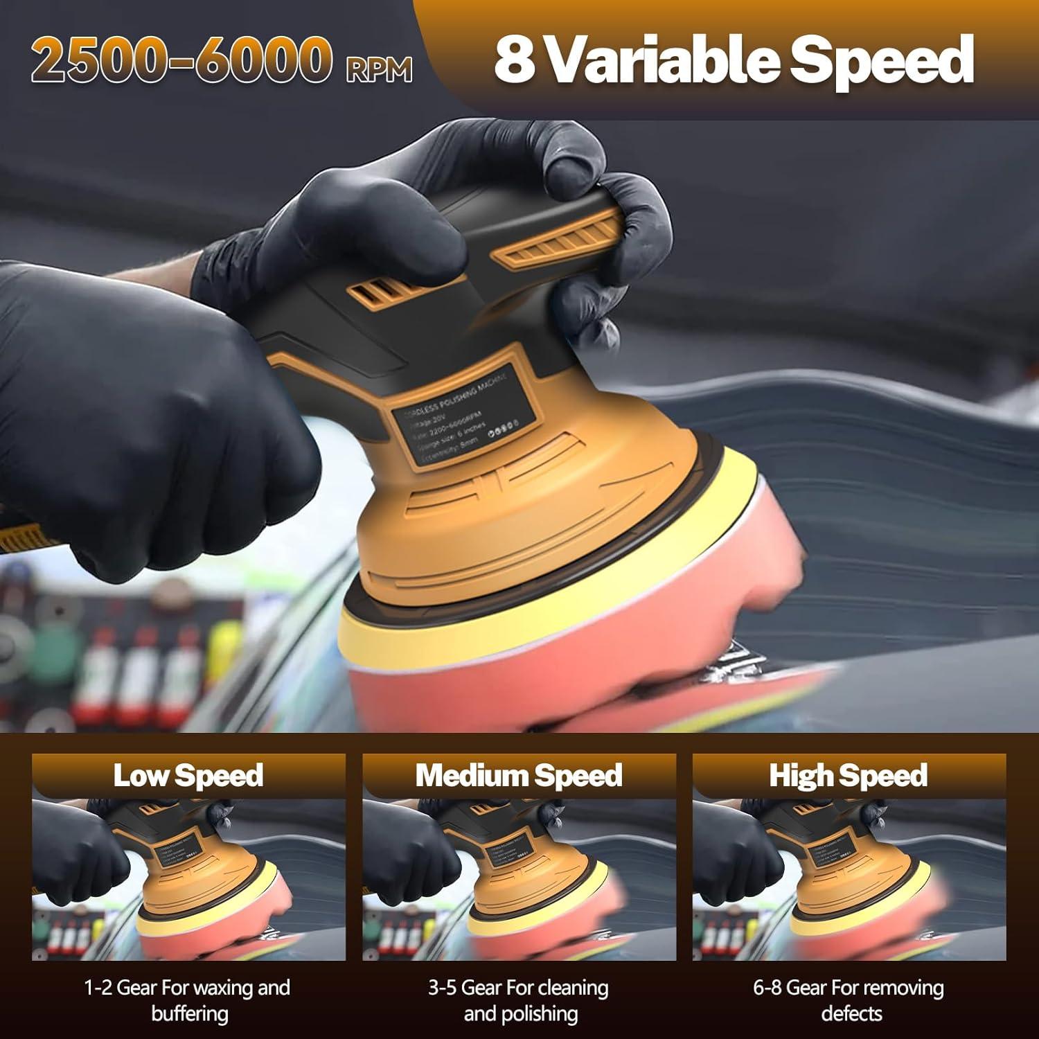 Cordless Car Buffer Polisher with 8 Variable Speed, Orbital Polisher for Dewalt 20V Max Battery, Car Polisher for Detailing/Polishing/Waxing (Tools Only)