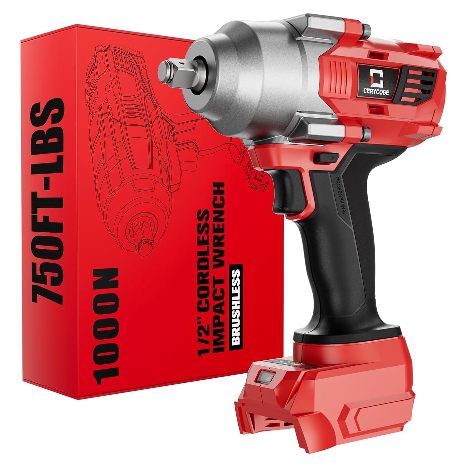 Cordless Impact Wrench 1/2 inch for Milwaukee 18v Battery – Brushless High Torque Impact Driver Gun with 750Ft-lbs Torque, LED Work Light, Ergonomic Design for Heavy-Duty Performance(no battery)