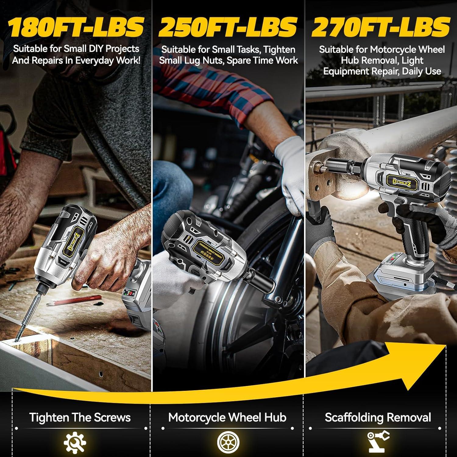 Llave de impacto inalámbrica 3/8" DIYtoolifz 250 pies-libras 20V