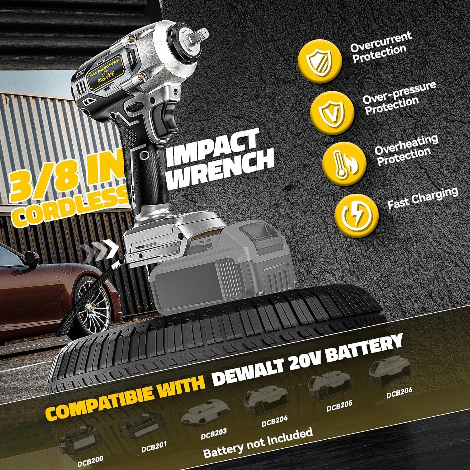 Llave de impacto inalámbrica 3/8" DIYtoolifz 250 pies-libras 20V