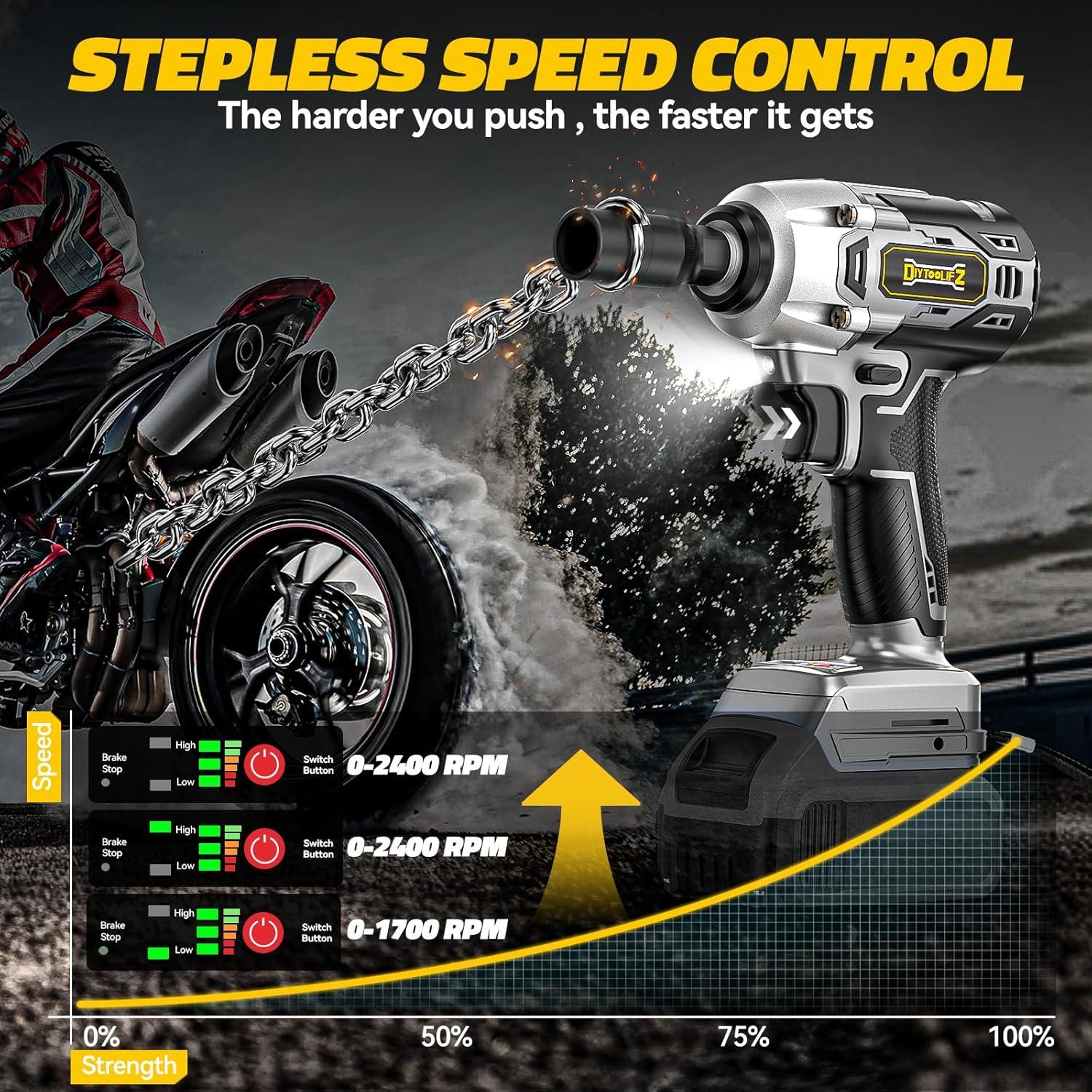 Llave de impacto inalámbrica 3/8" DIYtoolifz 250 pies-libras 20V